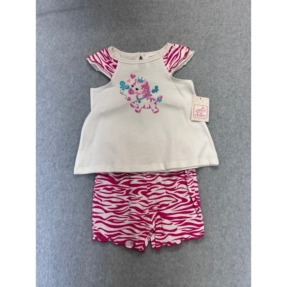Zebra Graphic Toddler Pink Swiggles Shorts Set Glitter Lettuce Edge 18M